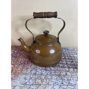 Beautiful Vintage Copper Tea Kettle with Wooden Handle Made In Portugal.   #A14